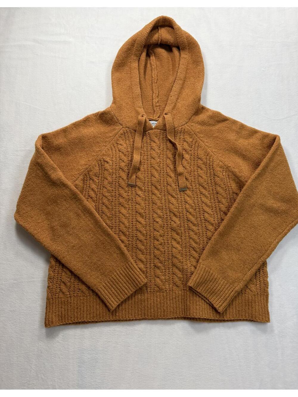 Cupcakes‎ and Cashmere Women's Hooded Cable Knit Sweater Size L Camel Brown